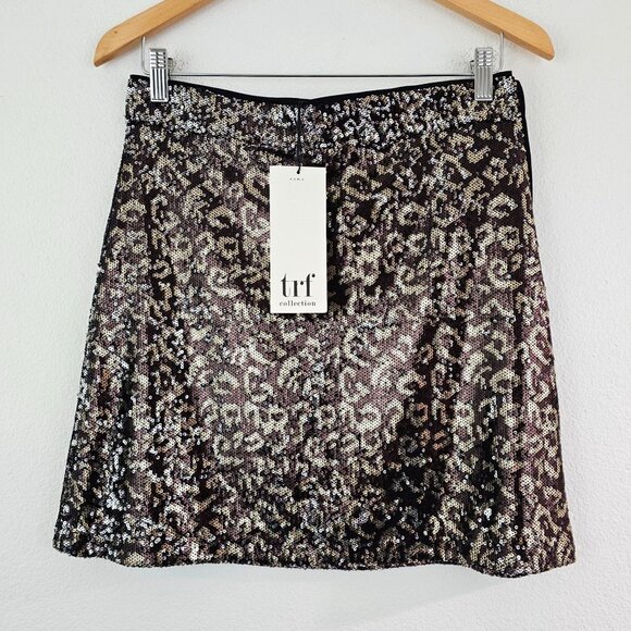 Zara Dresses & Skirts - NWT ZARA Womens Sz L Sequin Gold Black Cheetah Mini Skirt Glam Party Night Out